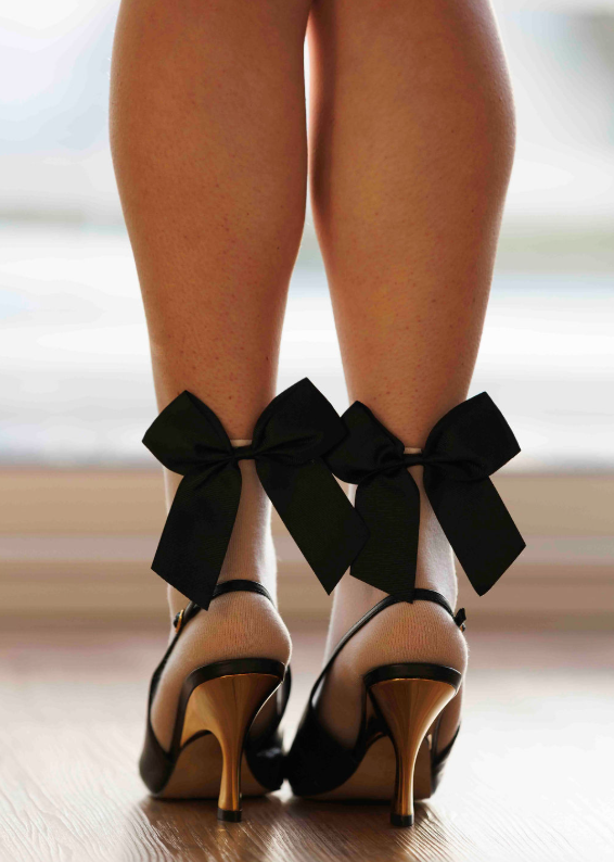 Meias Laço Velado  - Bege com Laço Preto