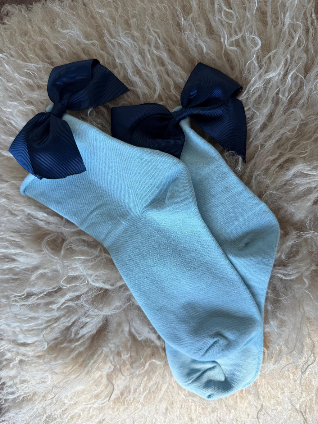 Meias Laço Velado  - Azul Claro com Laço Azul Escuro