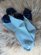 Meias Laço Velado  - Azul Claro com Laço Azul Escuro