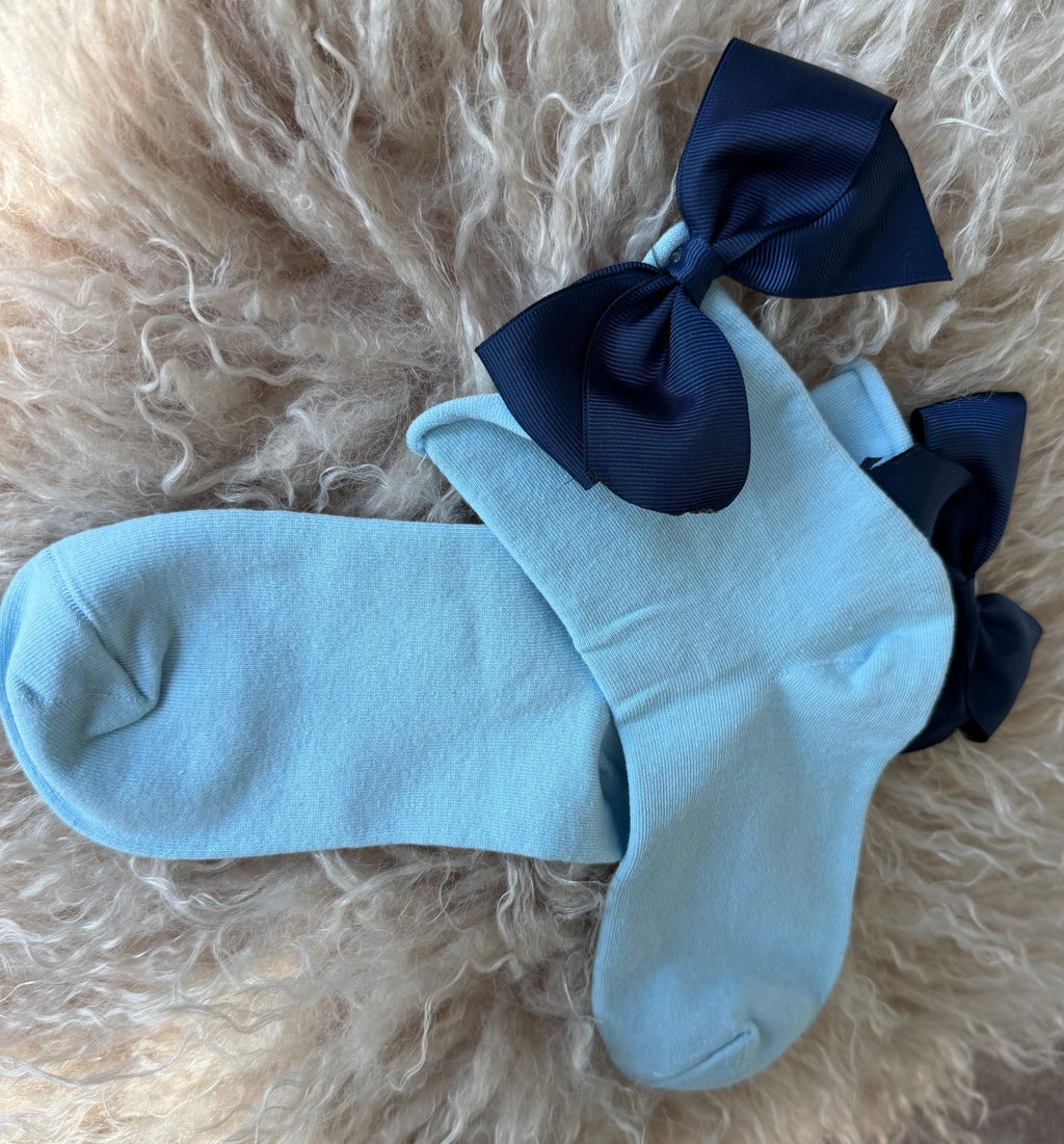Meias Laço Velado  - Azul Claro com Laço Azul Escuro