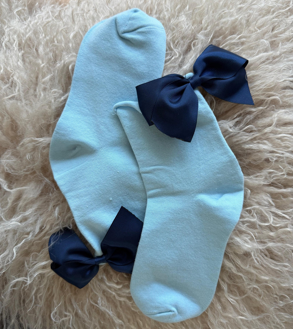 Meias Laço Velado  - Azul Claro com Laço Azul Escuro