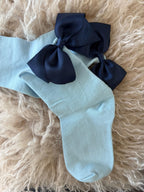 Meias Laço Velado  - Azul Claro com Laço Azul Escuro