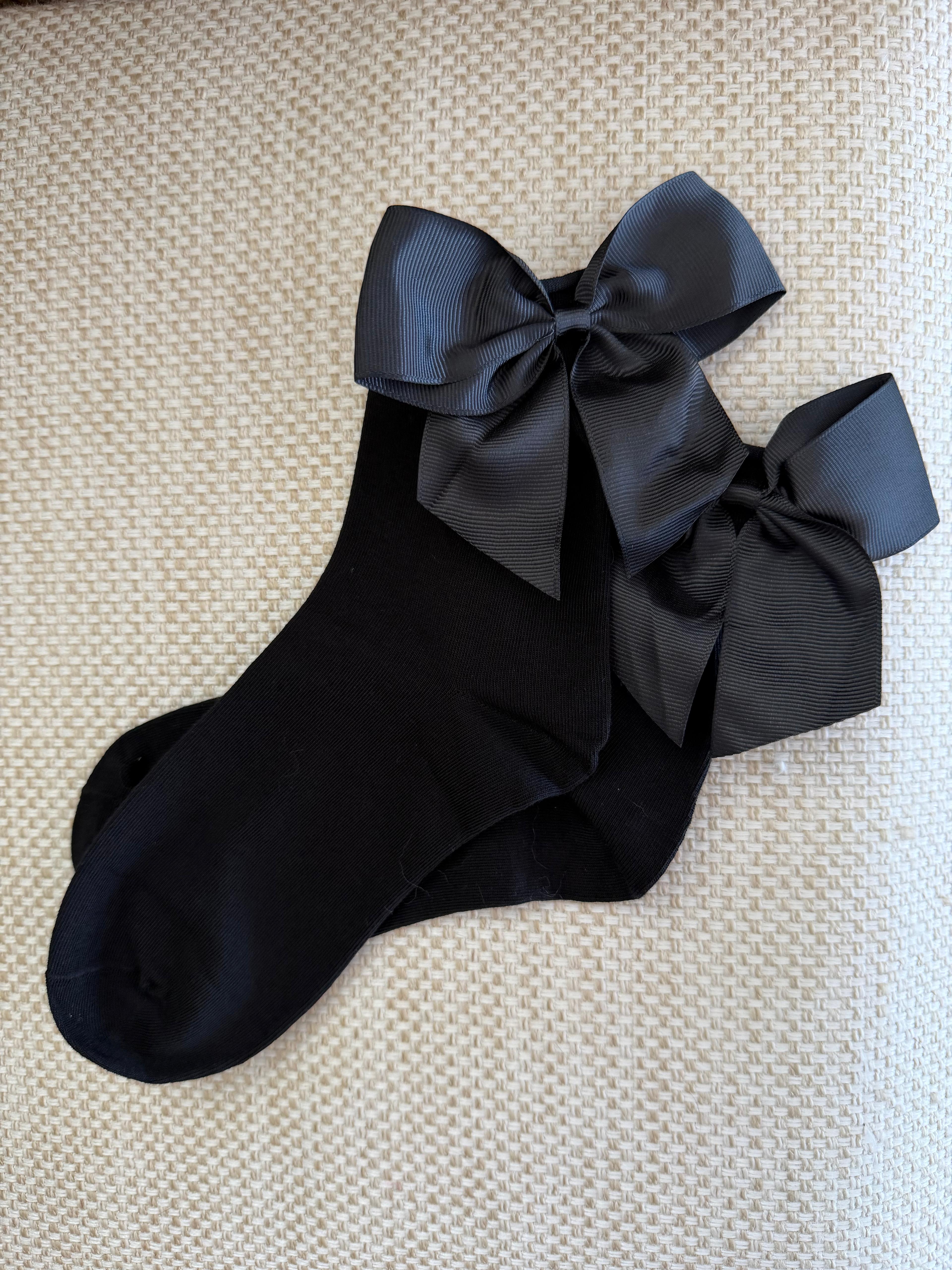 Meias Laço Velado  - Pretas com Laço Preto