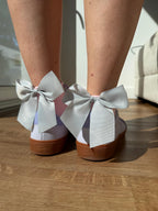 Meias Laço Velado  - Rosa Claro com Laço Cinza Claro