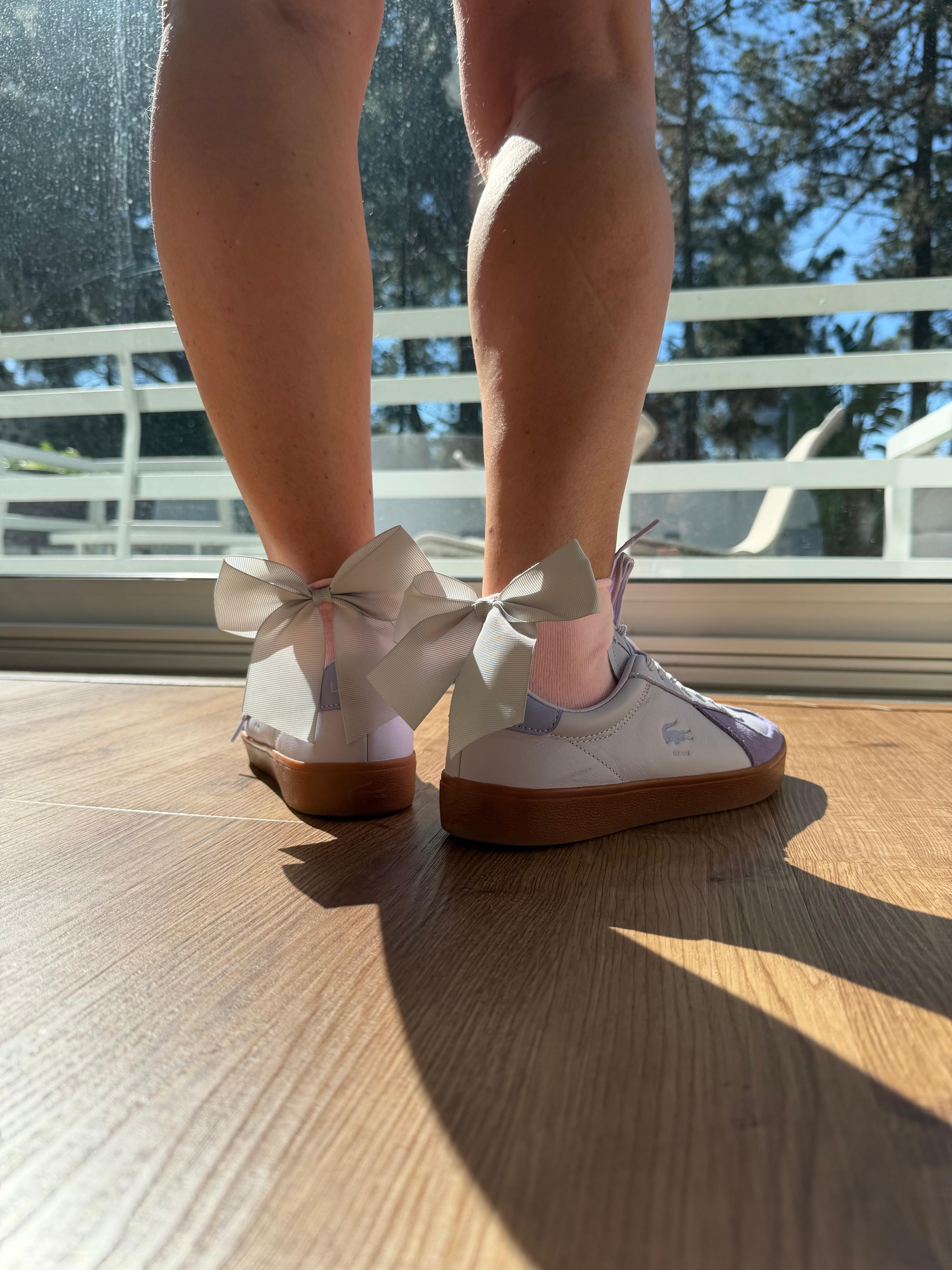 Meias Laço Velado  - Rosa Claro com Laço Cinza Claro