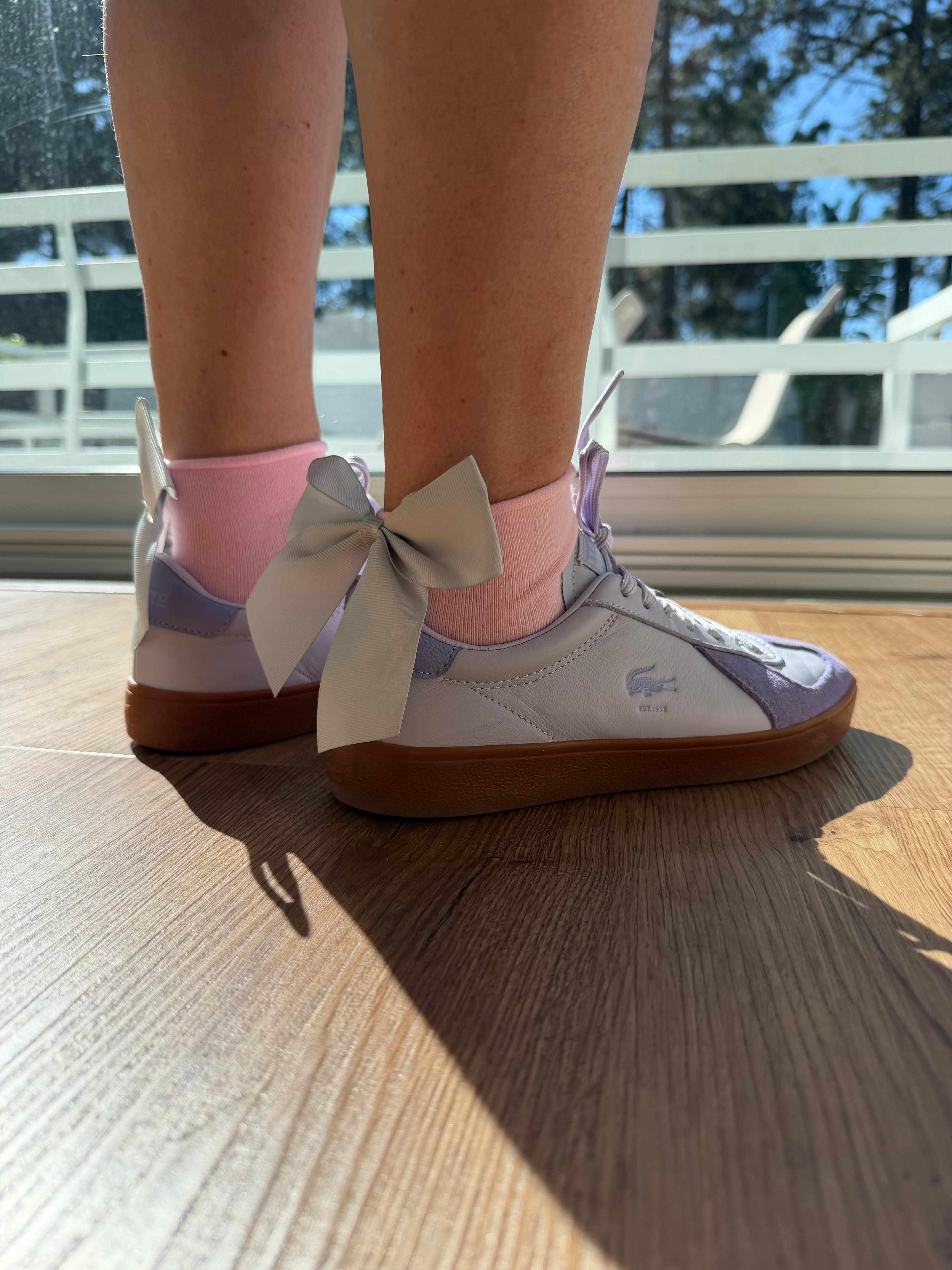 Meias Laço Velado  - Rosa Claro com Laço Cinza Claro