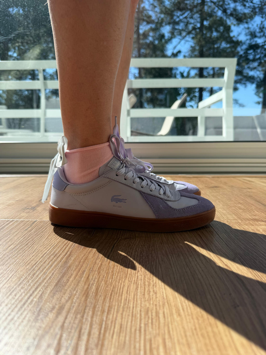 Meias Laço Velado  - Rosa Claro com Laço Cinza Claro