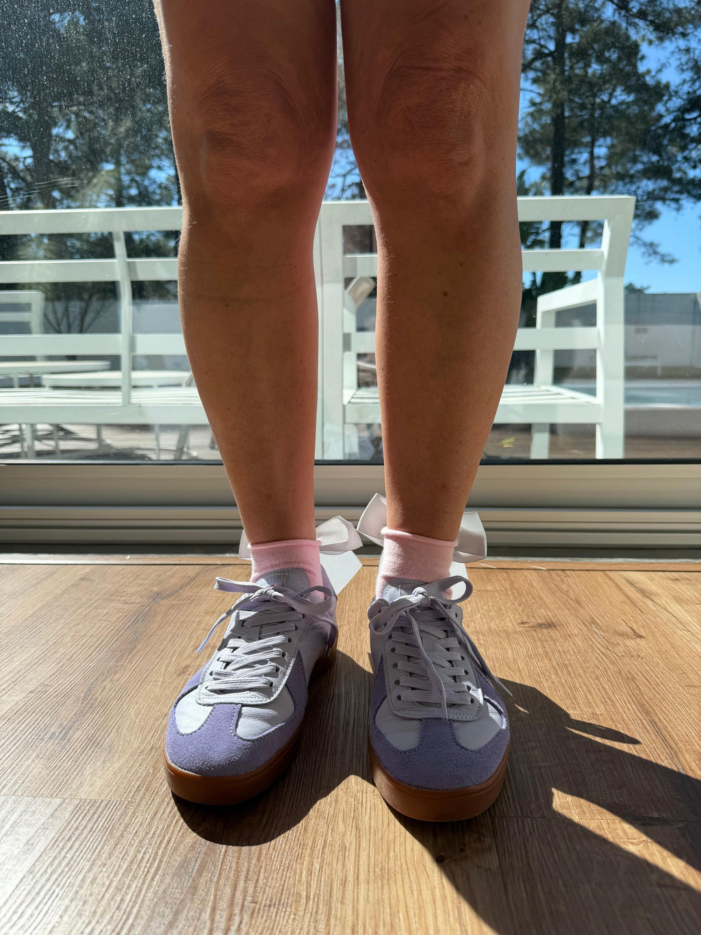 Meias Laço Velado  - Rosa Claro com Laço Cinza Claro