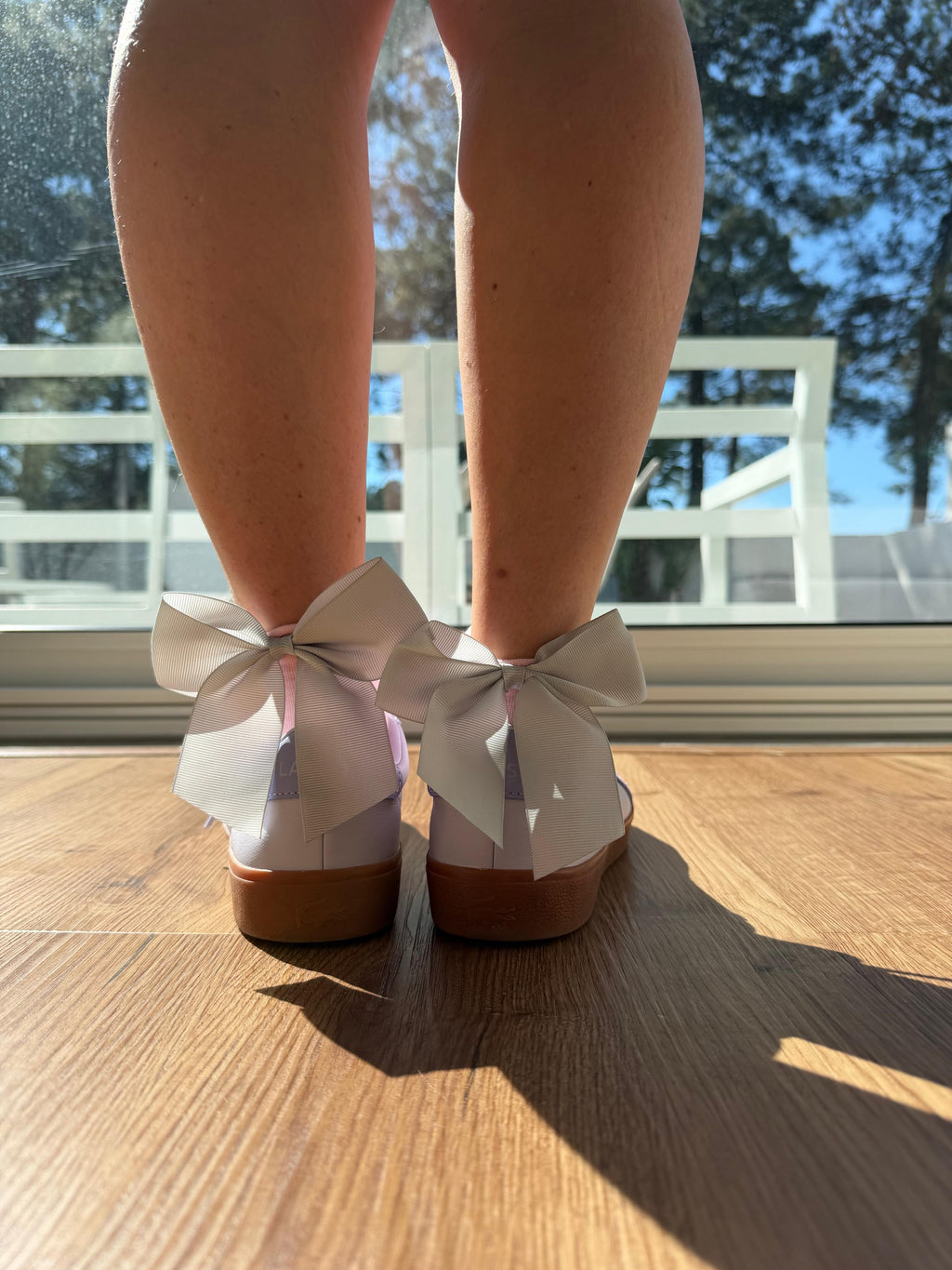 Meias Laço Velado  - Rosa Claro com Laço Cinza Claro