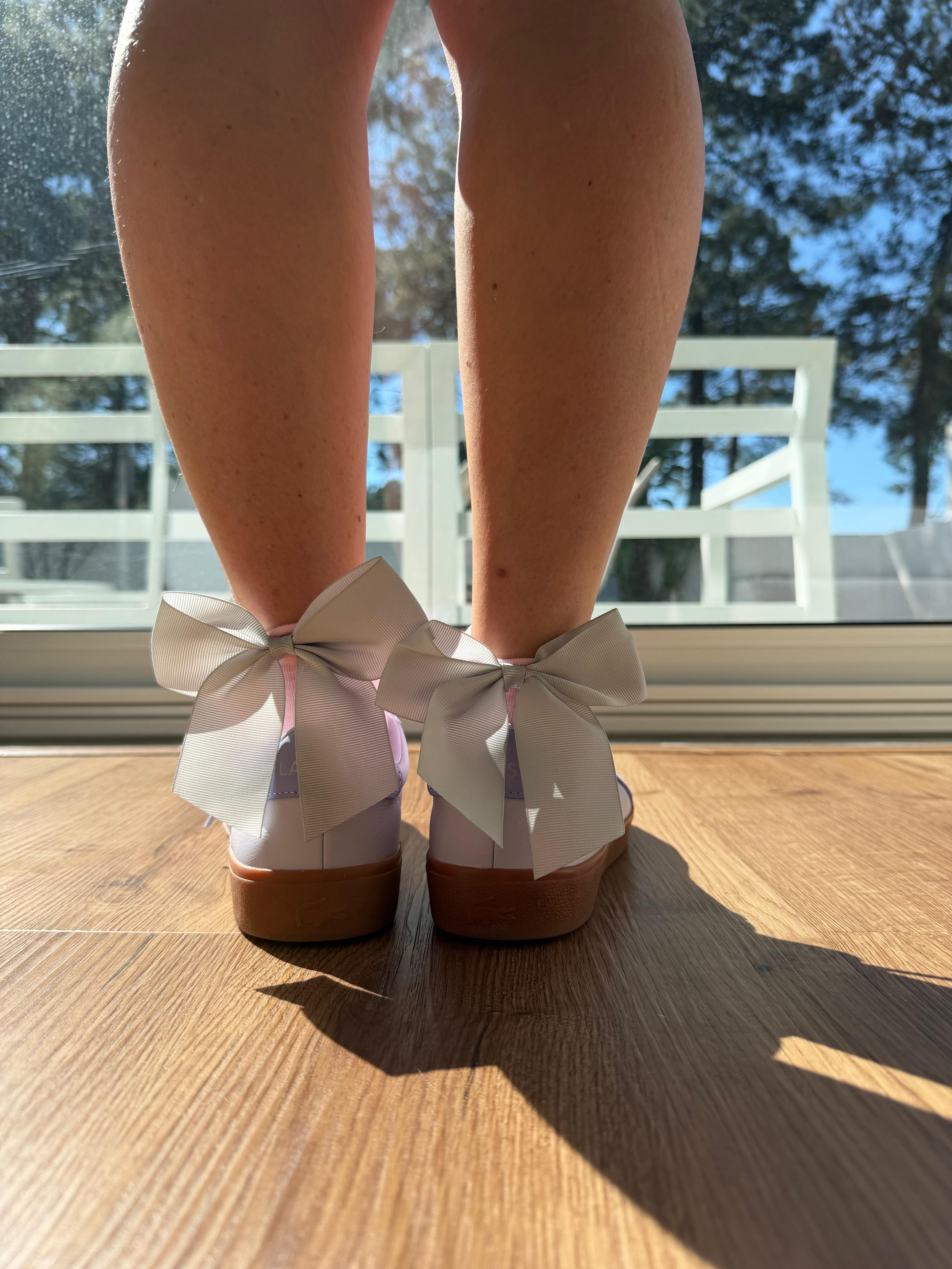 Meias Laço Velado  - Rosa Claro com Laço Cinza Claro