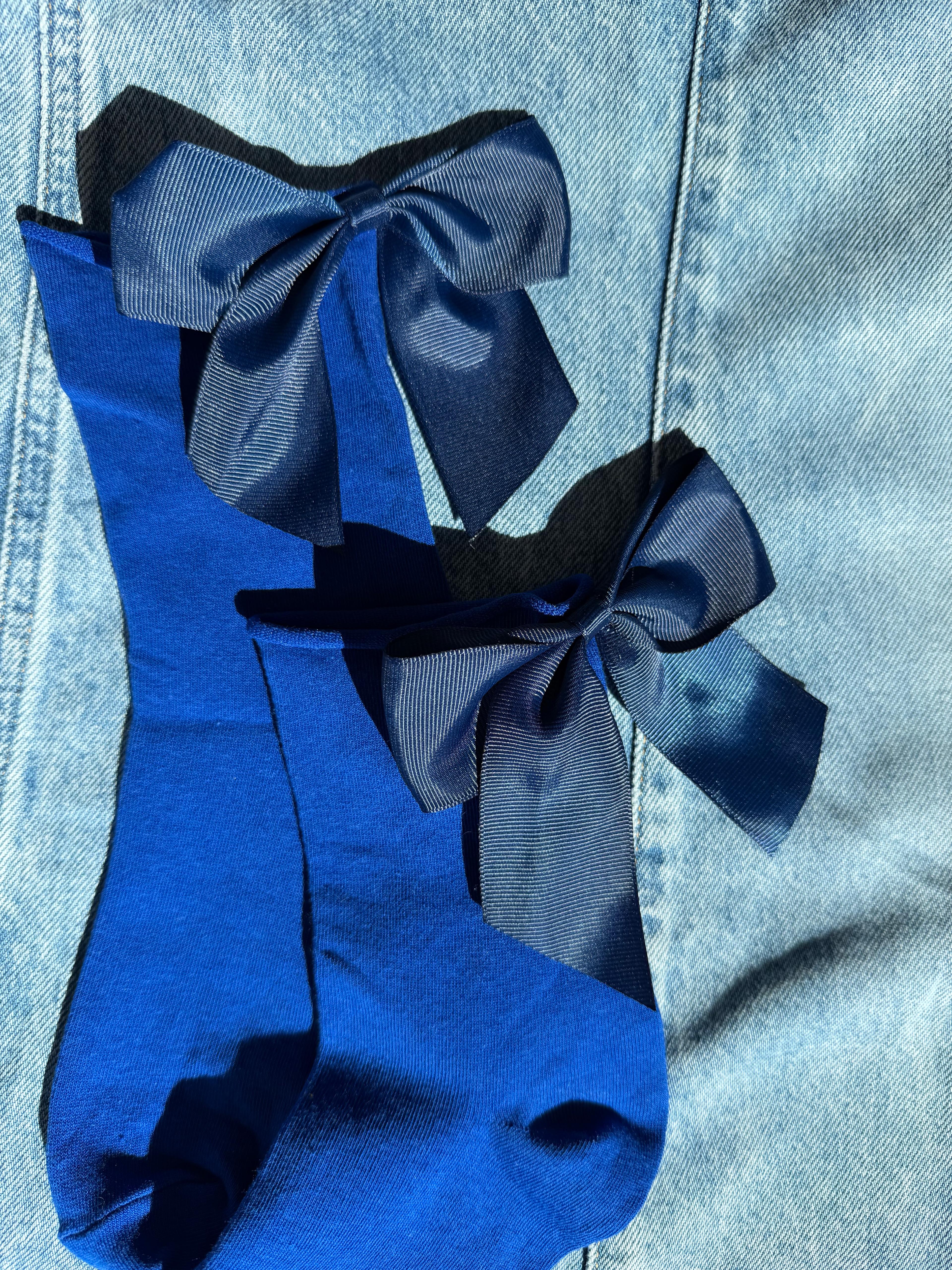 Meias Laço Velado  - Azul Escuro com Laço Azul Escuro