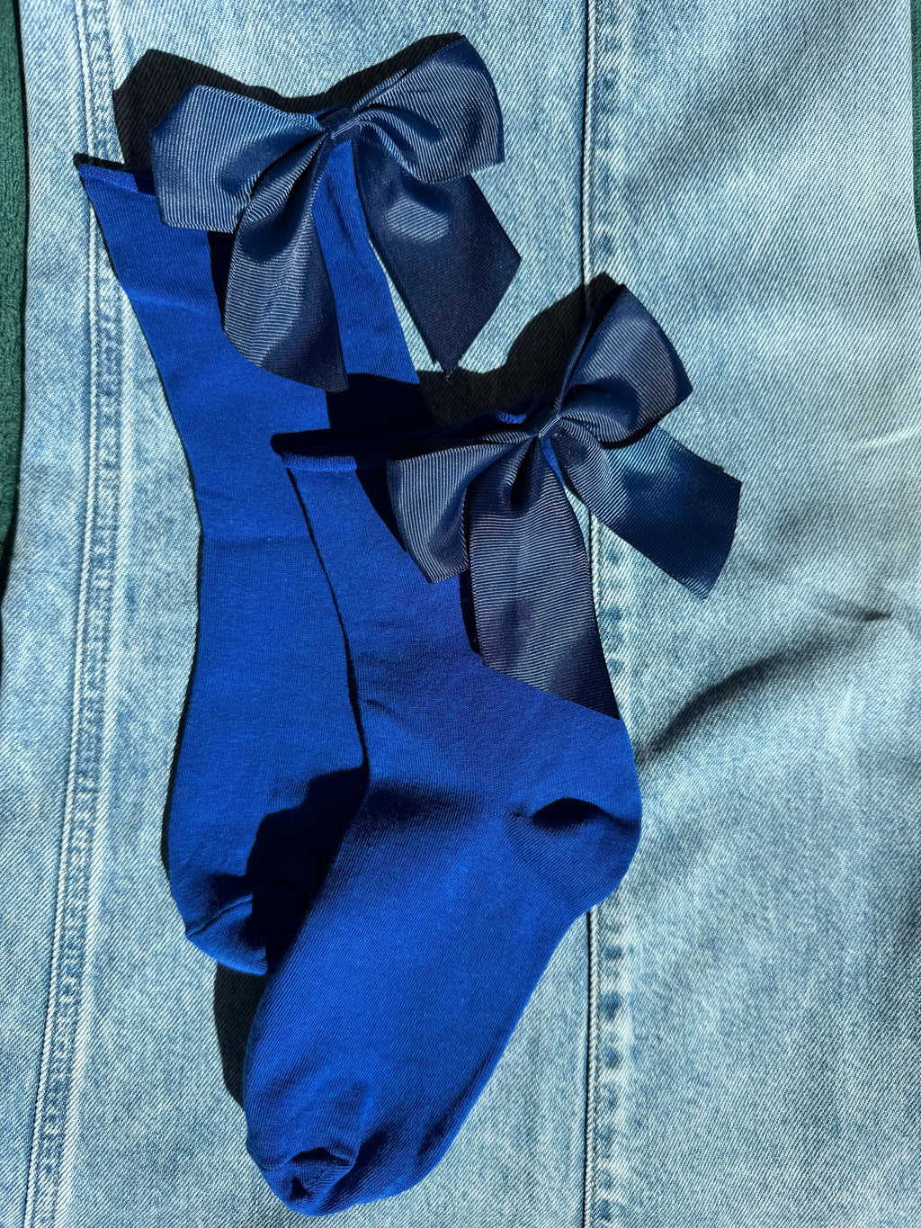 Meias Laço Velado  - Azul Escuro com Laço Azul Escuro