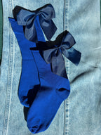 Meias Laço Velado  - Azul Escuro com Laço Azul Escuro