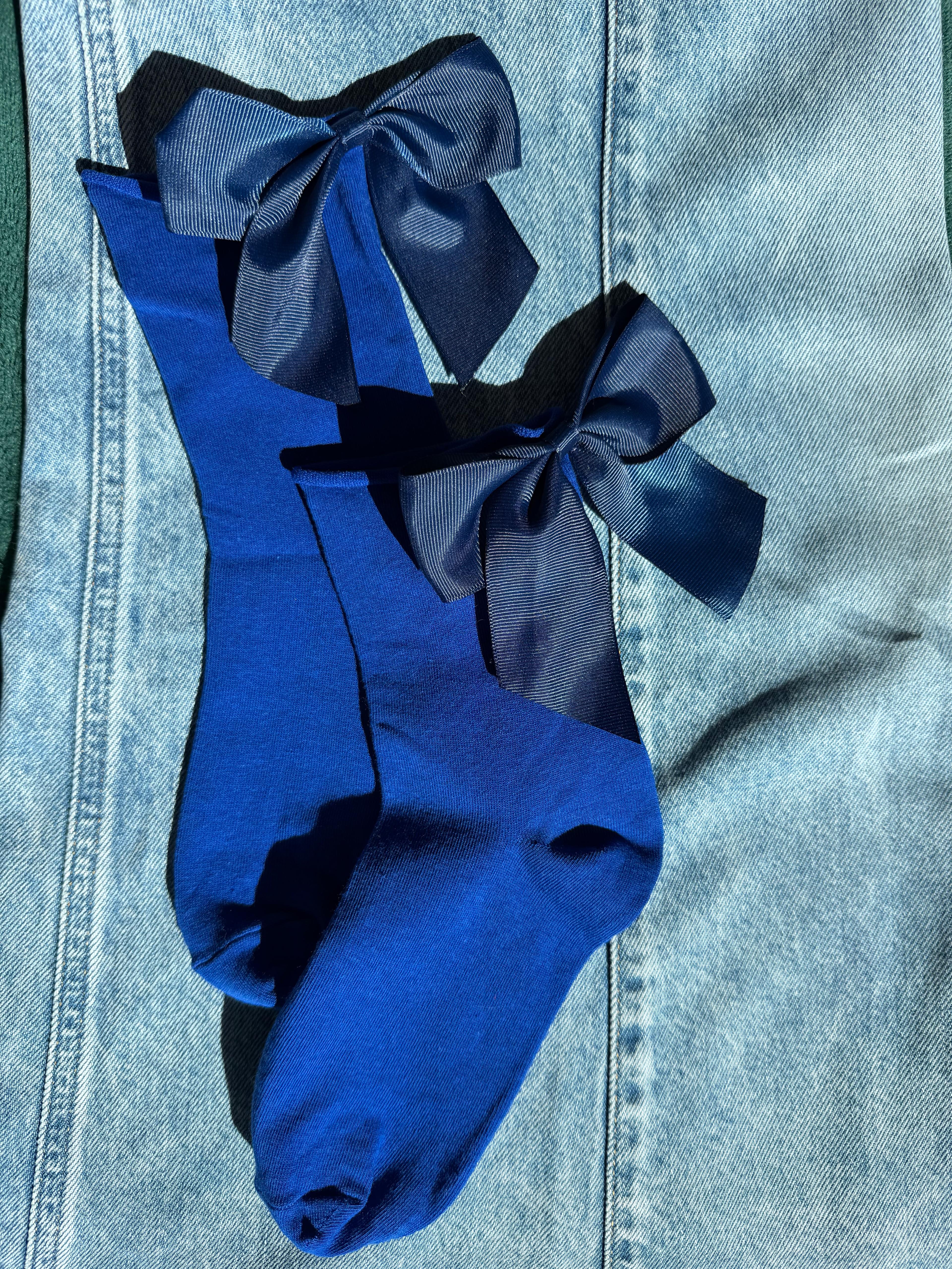 Meias Laço Velado  - Azul Escuro com Laço Azul Escuro