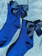 Meias Laço Velado  - Azul Escuro com Laço Azul Escuro