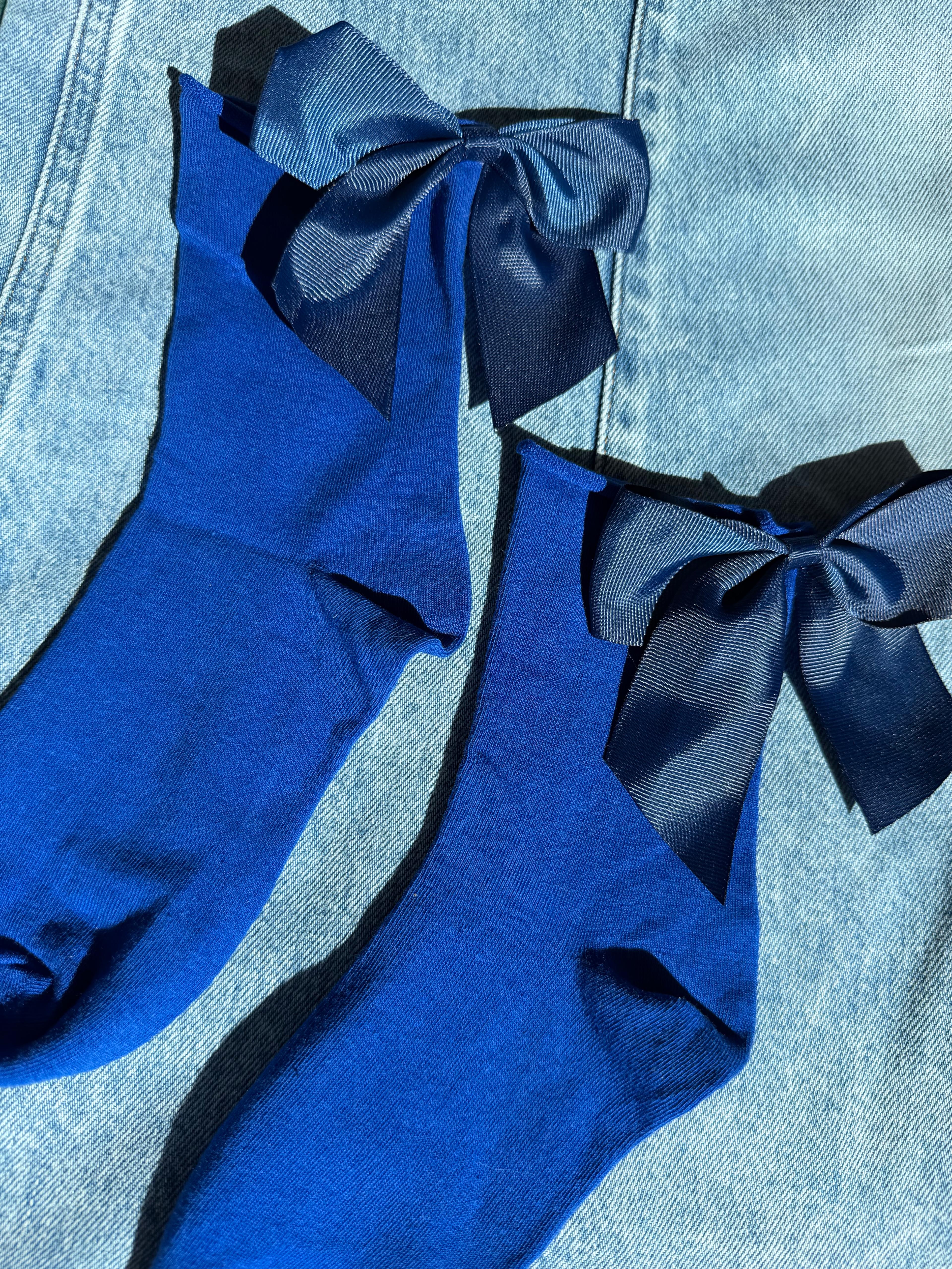 Meias Laço Velado  - Azul Escuro com Laço Azul Escuro