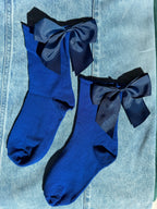 Meias Laço Velado  - Azul Escuro com Laço Azul Escuro