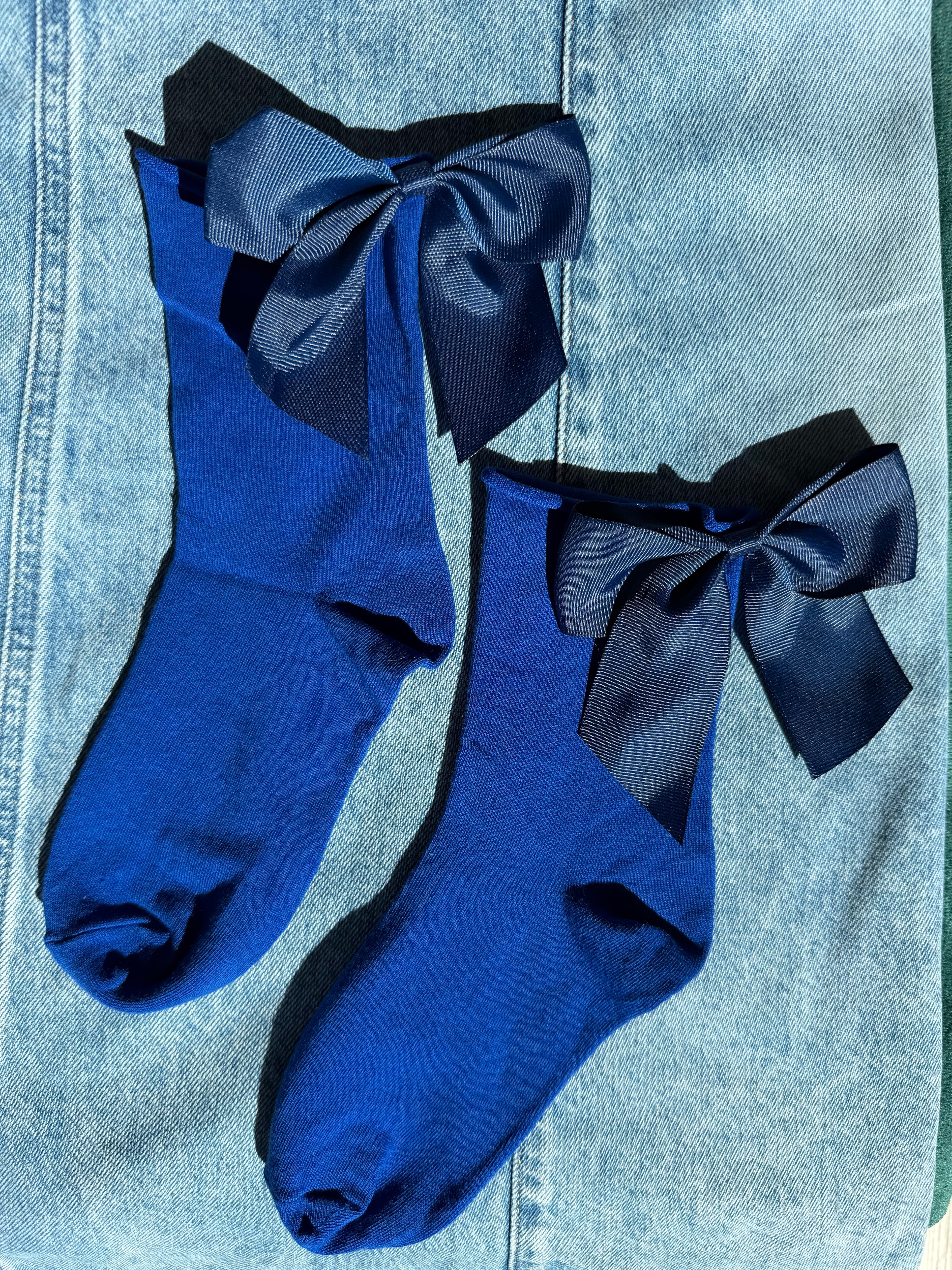 Meias Laço Velado  - Azul Escuro com Laço Azul Escuro