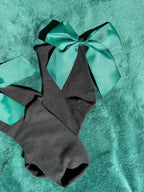 Meias Laço Velado  - Pretas com Laço Verde Escuro