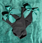 Meias Laço Velado  - Pretas com Laço Verde Escuro