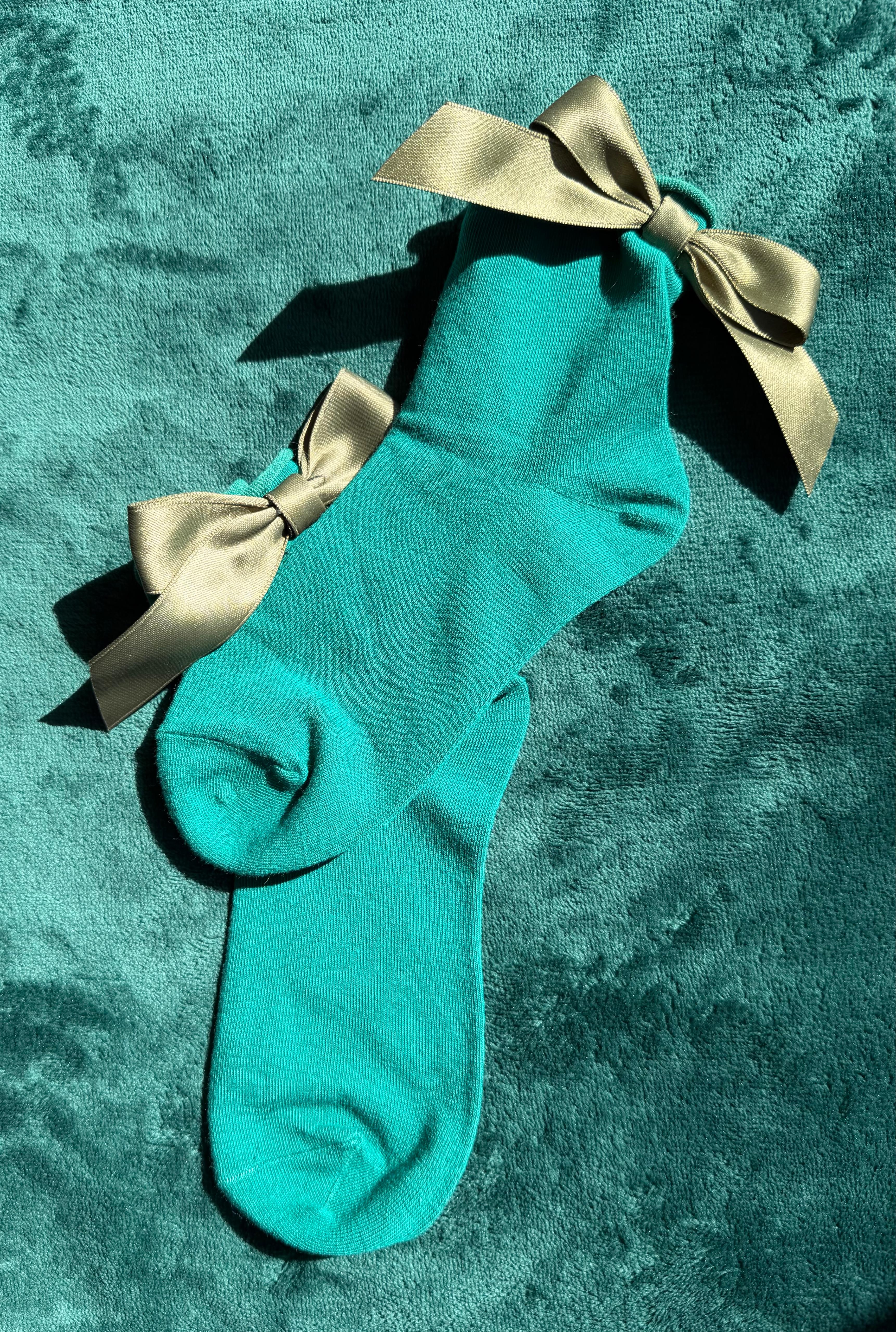 Meias Laço Velado  - Verdes com Laço Verde Seco