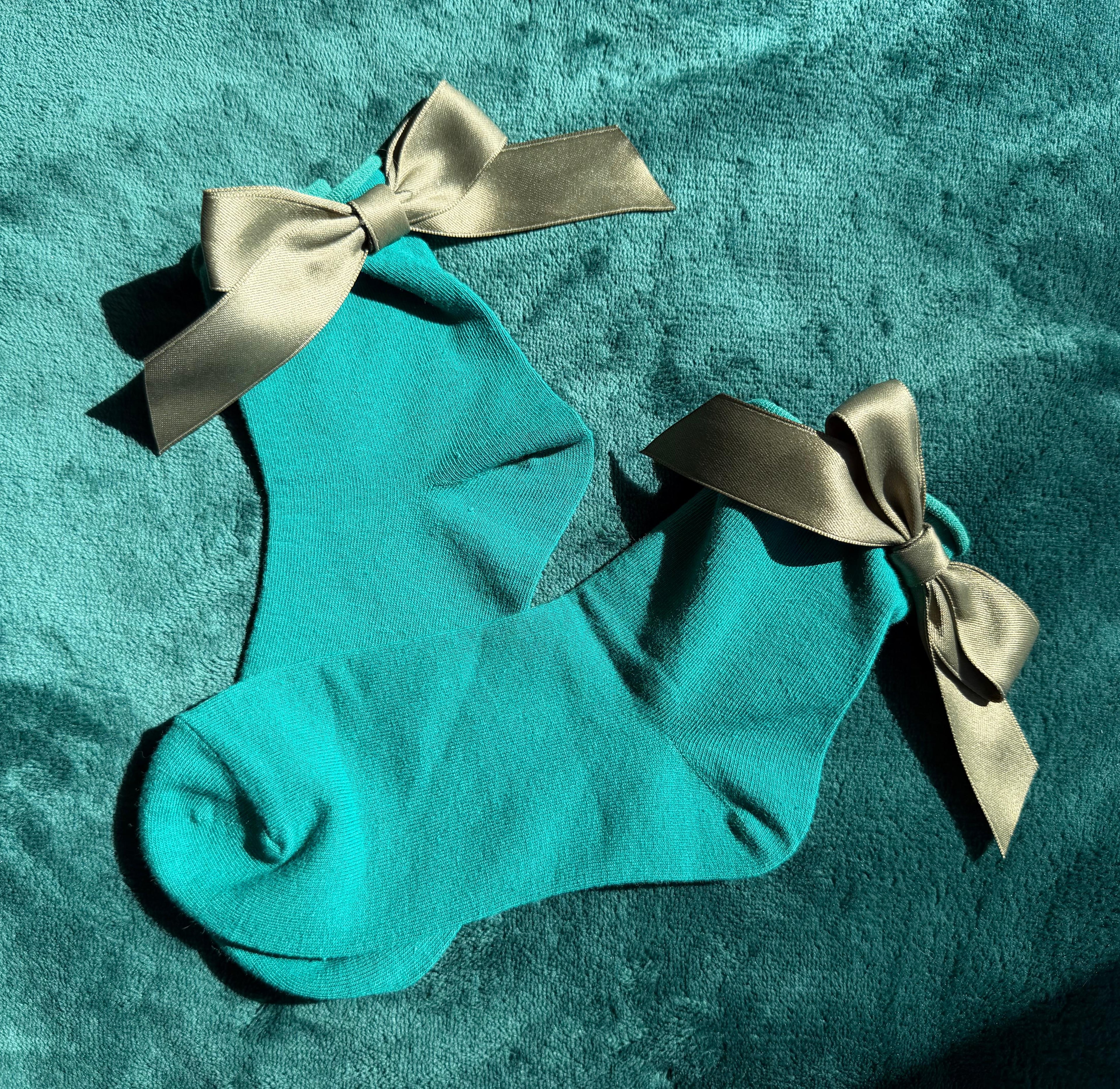 Meias Laço Velado  - Verdes com Laço Verde Seco