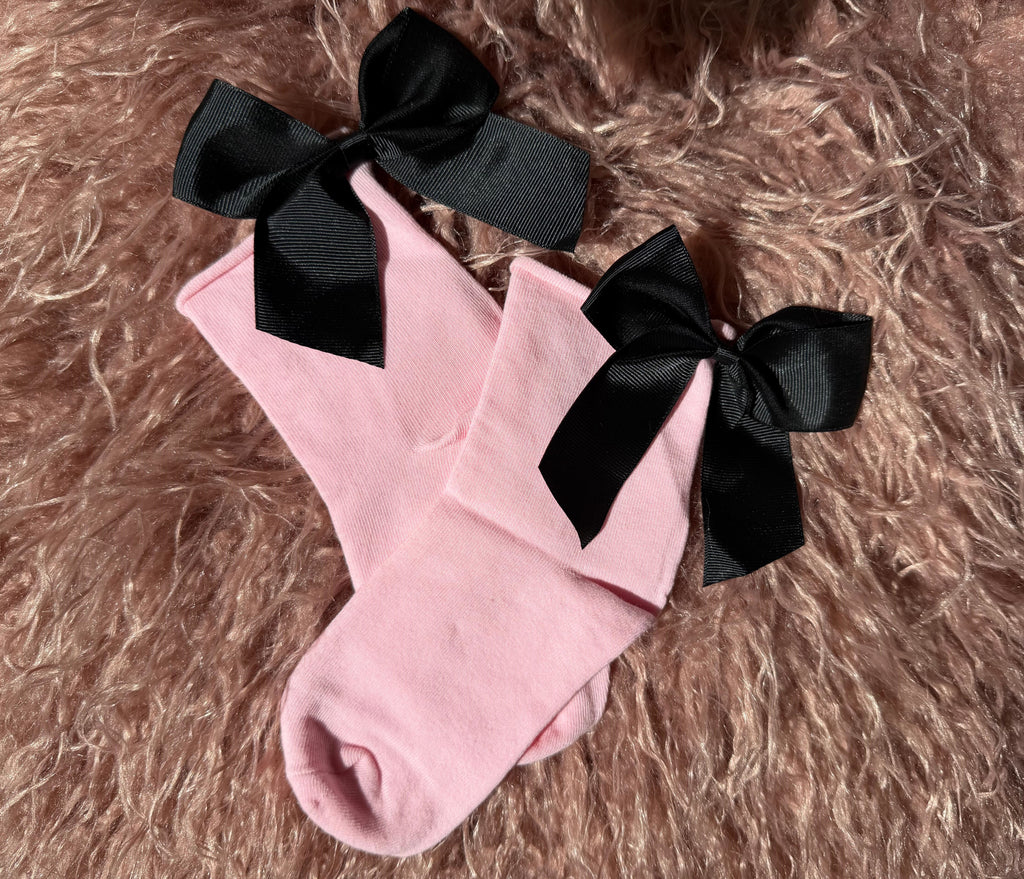 Meias Laço Velado  - Rosa Claro com Laço Preto