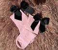 Meias Laço Velado  - Rosa Claro com Laço Preto