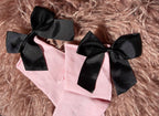 Meias Laço Velado  - Rosa Claro com Laço Preto