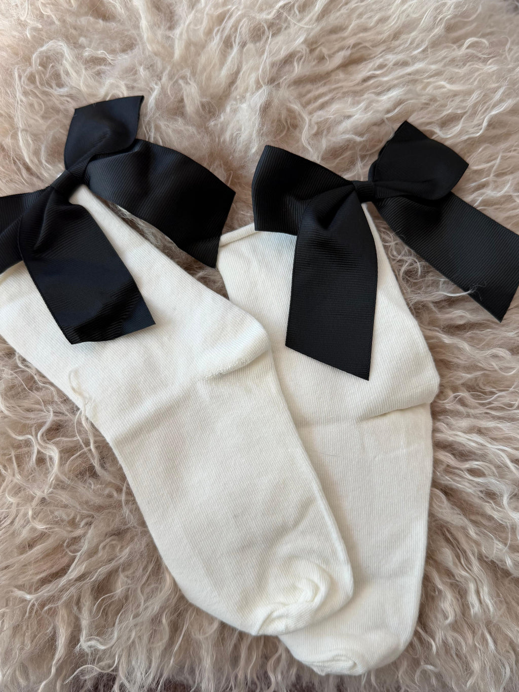 Meias Laço Velado  - Brancas com Laço Preto