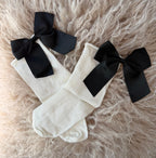 Meias Laço Velado  - Brancas com Laço Preto