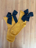 Meias Laço Velado  - Amarelo Torrado com Laço Preto
