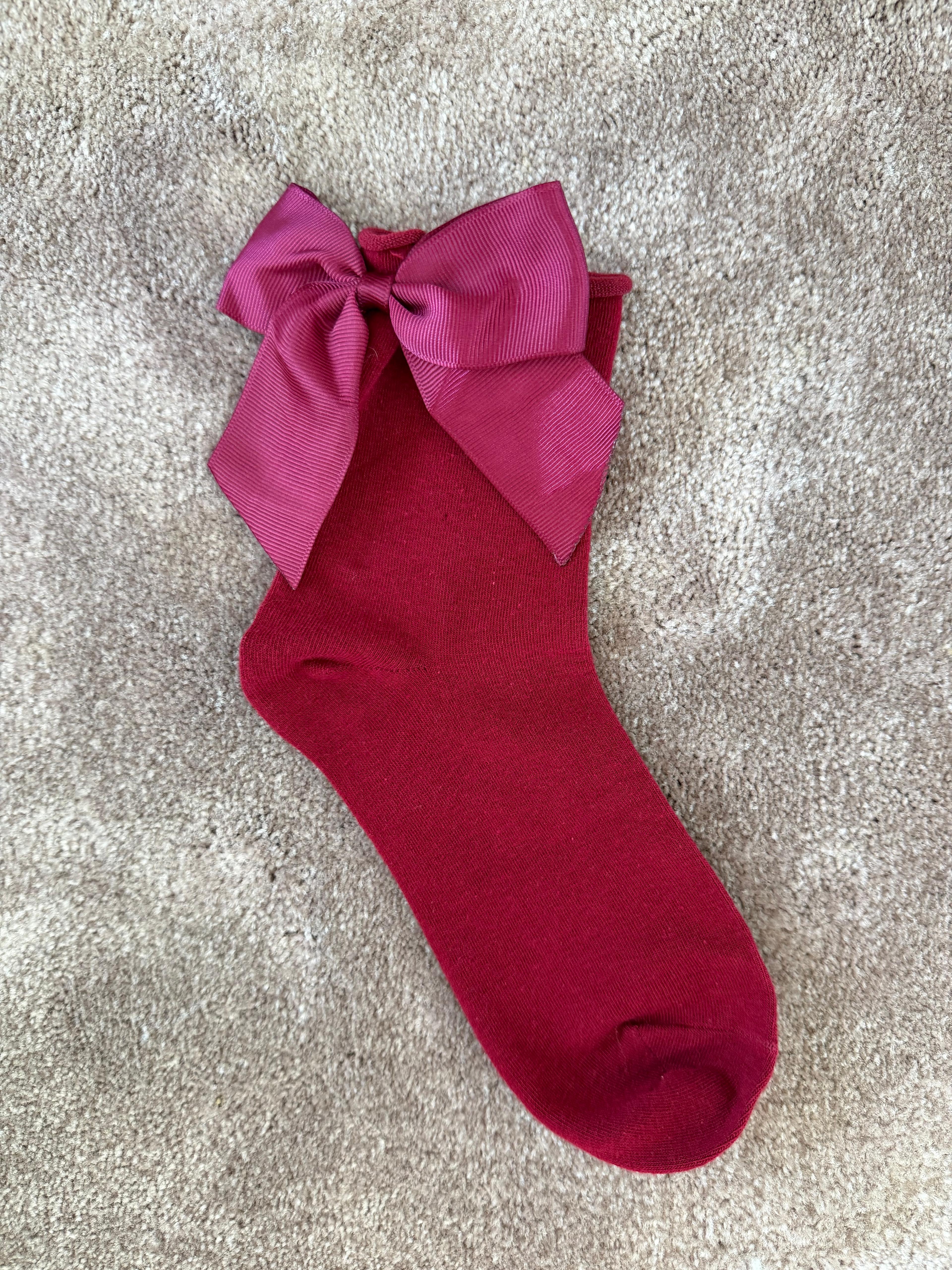 Meias Laço Velado  - Bordeaux com Laço Bordeaux