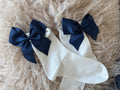 Meias Laço Velado  - Brancas com Laço Azul Escuro