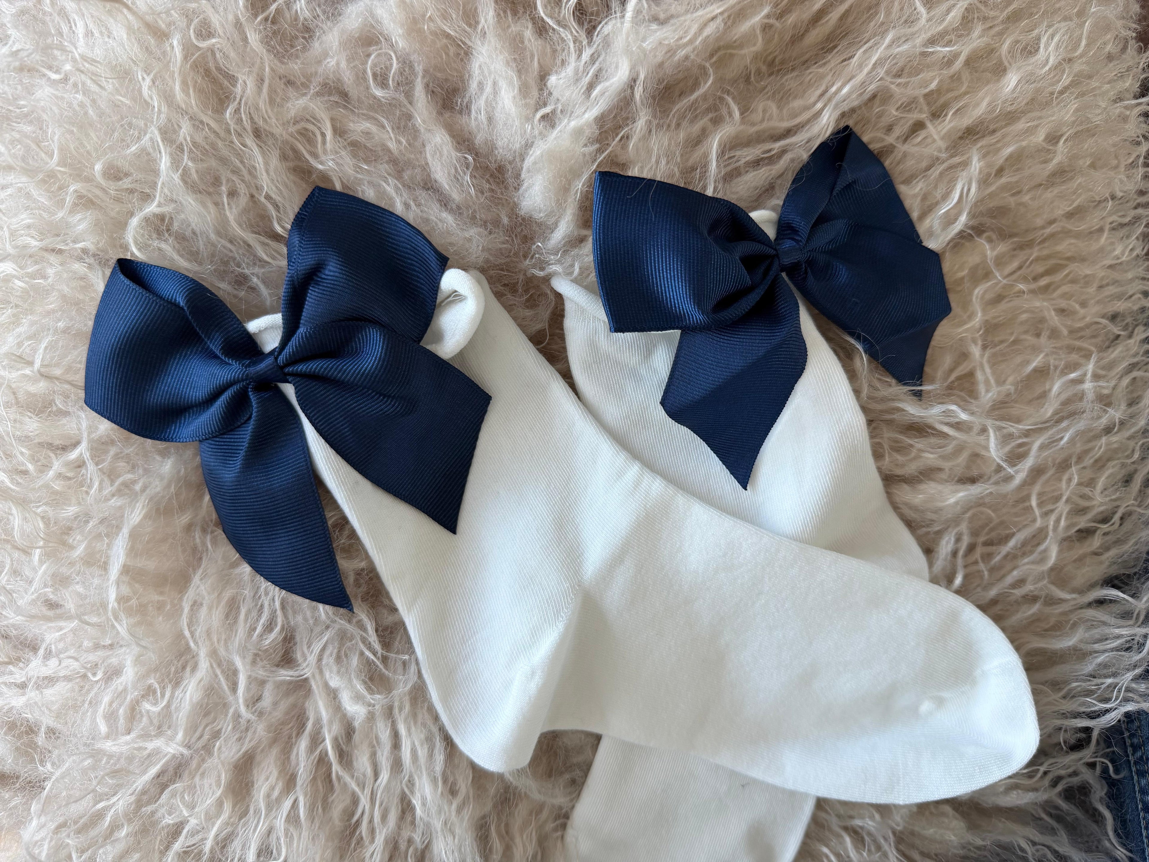 Meias Laço Velado  - Brancas com Laço Azul Escuro