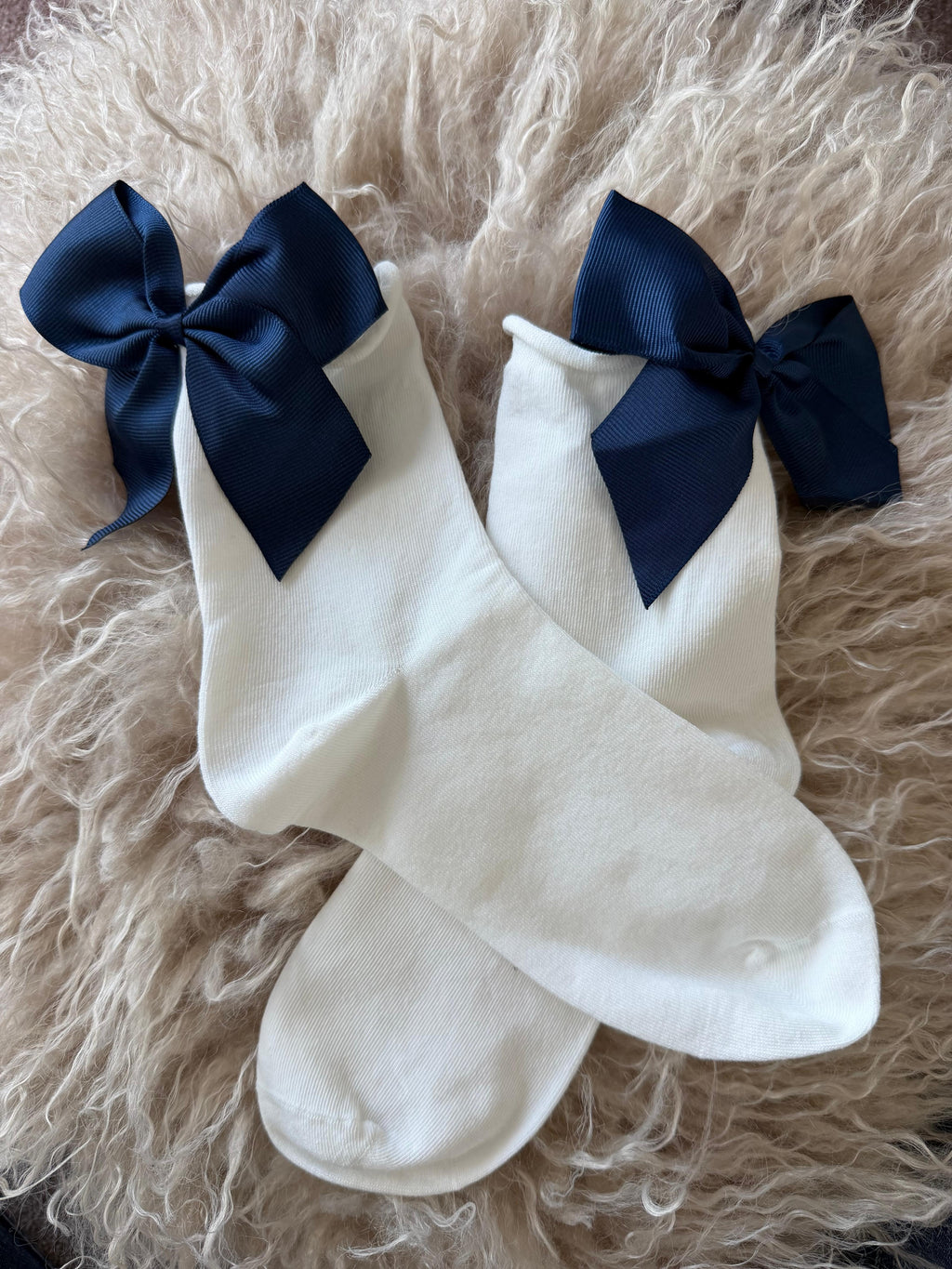 Meias Laço Velado  - Brancas com Laço Azul Escuro