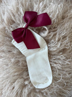 Meias Laço Velado  - Brancas com Laço Bordeaux