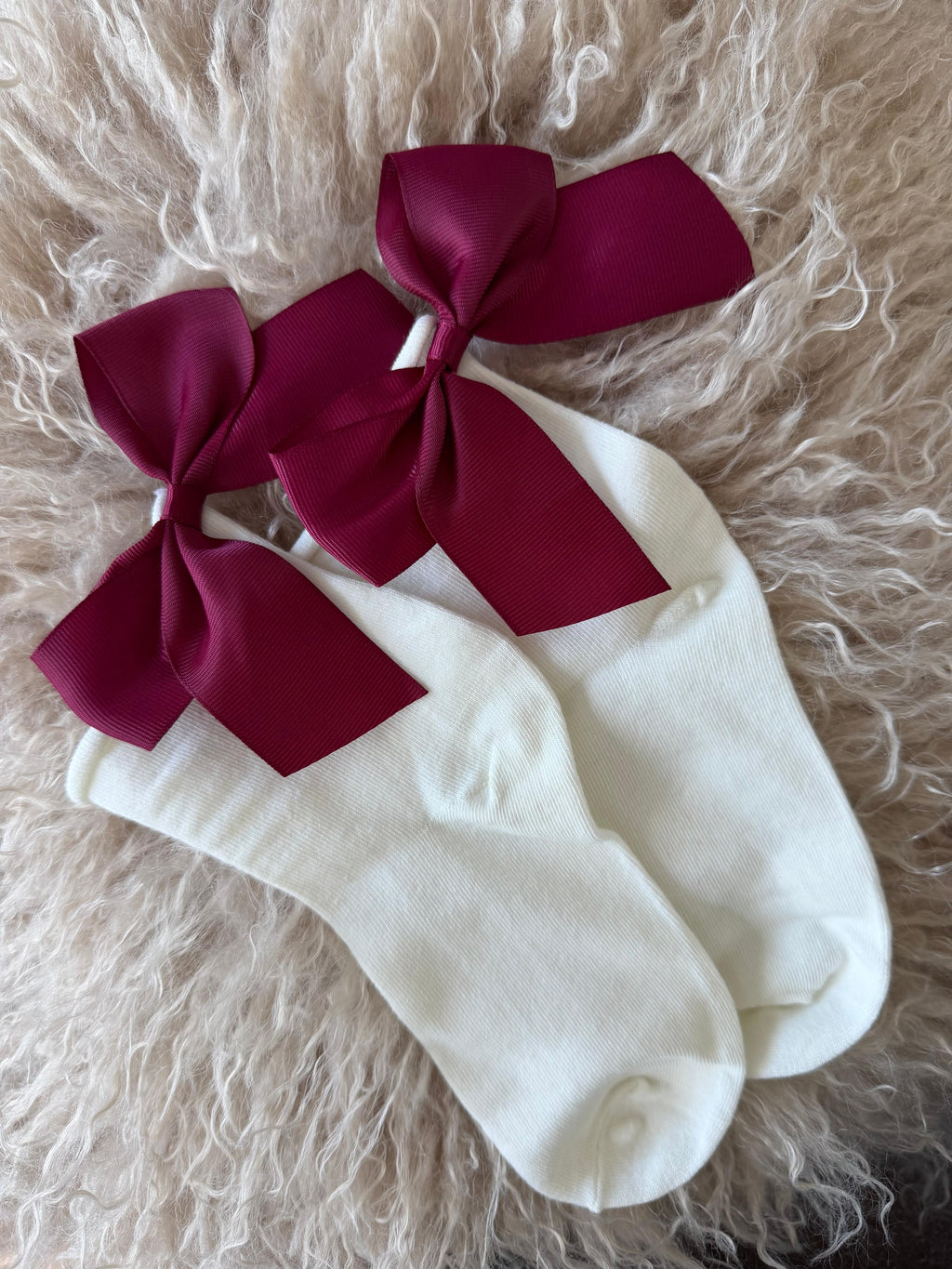 Meias Laço Velado  - Brancas com Laço Bordeaux