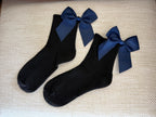 Meias Laço Velado  - Pretas com Laço Azul Escuro