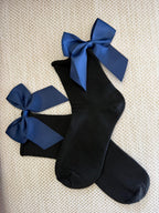 Meias Laço Velado  - Pretas com Laço Azul Escuro