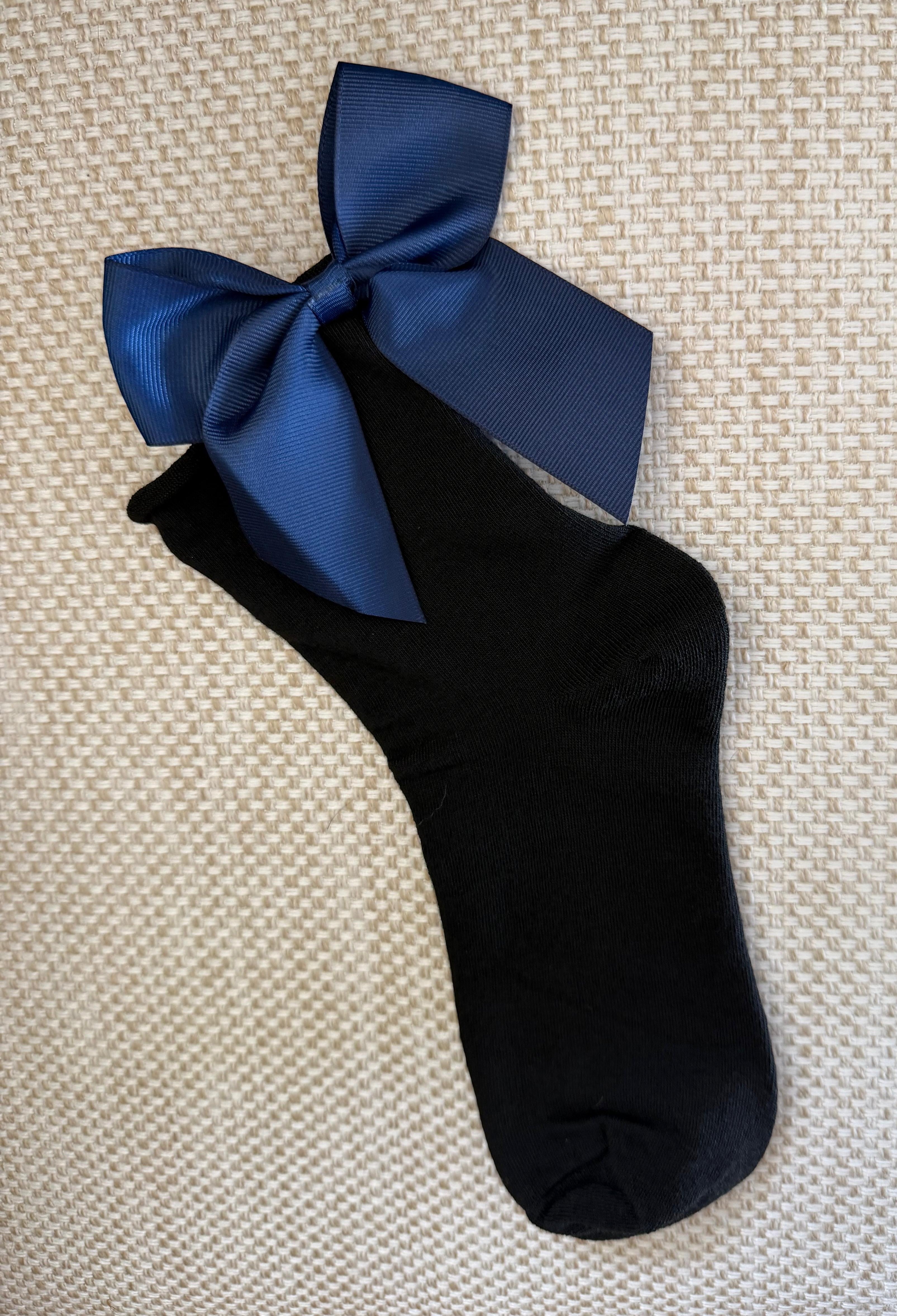 Meias Laço Velado  - Pretas com Laço Azul Escuro
